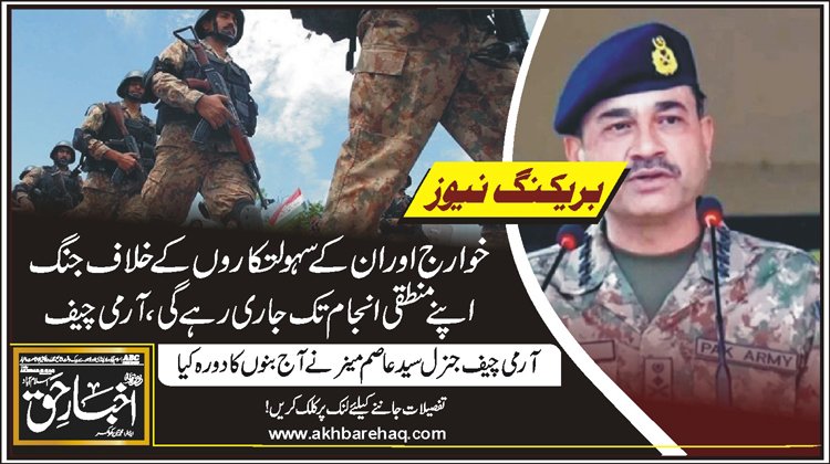 خوارج اور ان کے سہولتکاروں کے خلاف جنگ اپنے منطقی انجام تک جاری رہے گی، آرمی چیف