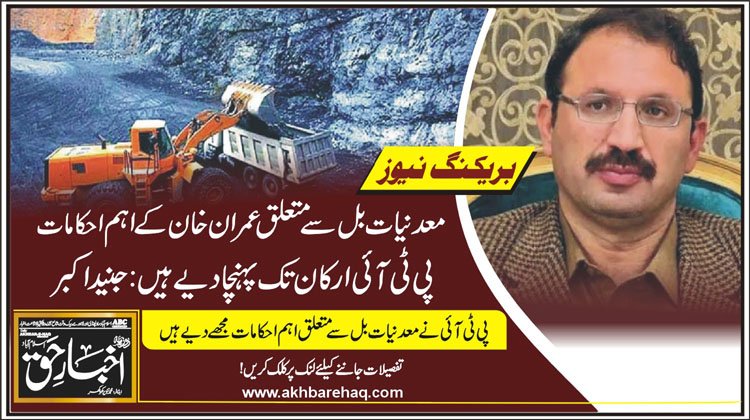 معدنیات بل سے متعلق عمران خان کے اہم احکامات پی ٹی آئی ارکان تک پہنچا دیے ہیں: جنید اکبر