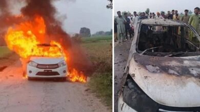 حافظ آباد میں 3 افراد کو قتل کرکے لاشیں گاڑی سمیت جلادی گئیں