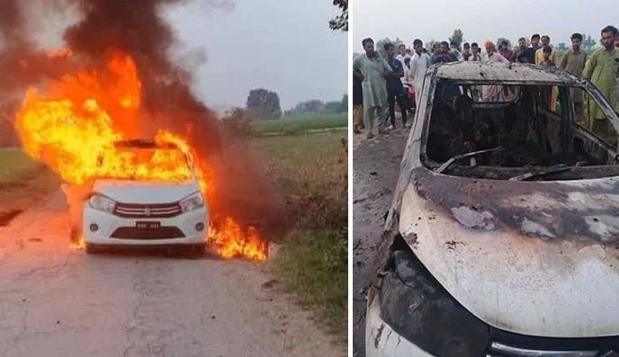 حافظ آباد میں 3 افراد کو قتل کرکے لاشیں گاڑی سمیت جلادی گئیں