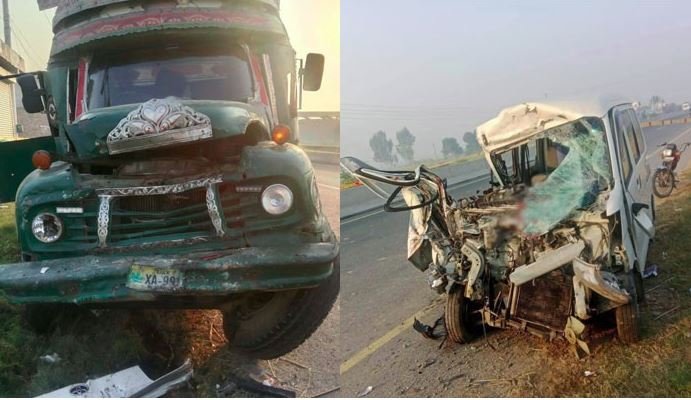 ٹرک کی وین کو ٹکر سے ایک ہی خاندان کے 5 افراد جاں بحق